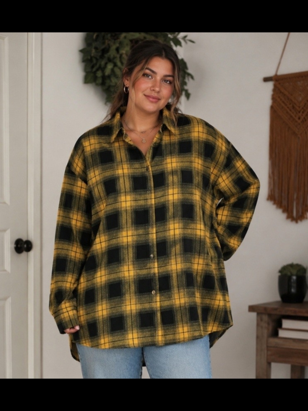 Chic Soul " It Wasn't Me" Womens Size 3X Button-Down Plaid Button Front Shirt